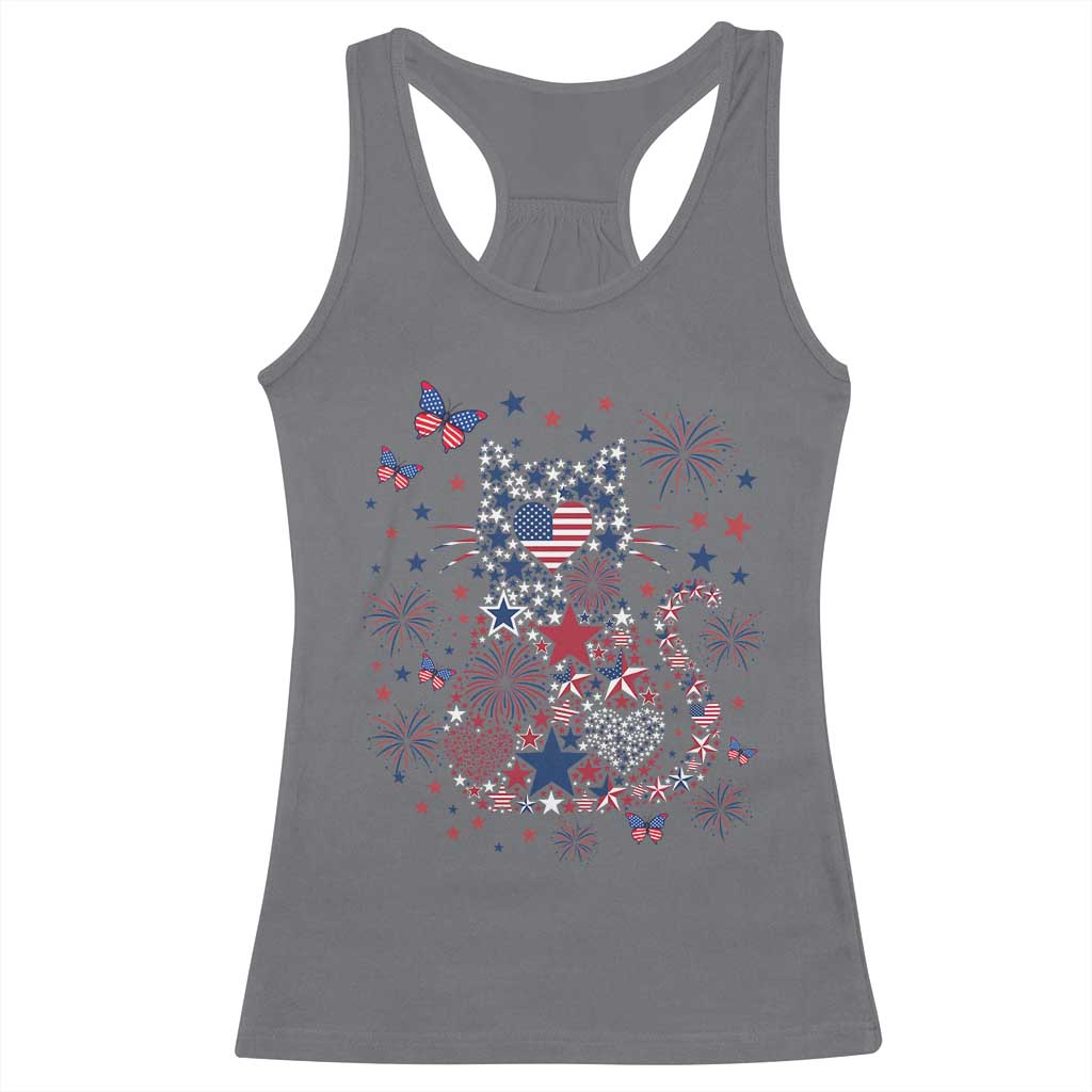 Funny Patriotic Cat Lover Racerback Tank Top 4th Of July Freedom