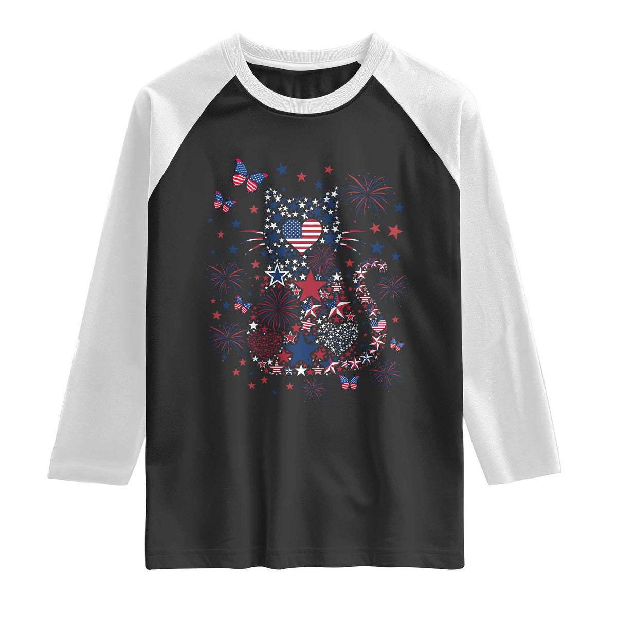 Funny Patriotic Cat Lover Raglan Shirt 4th Of July Freedom