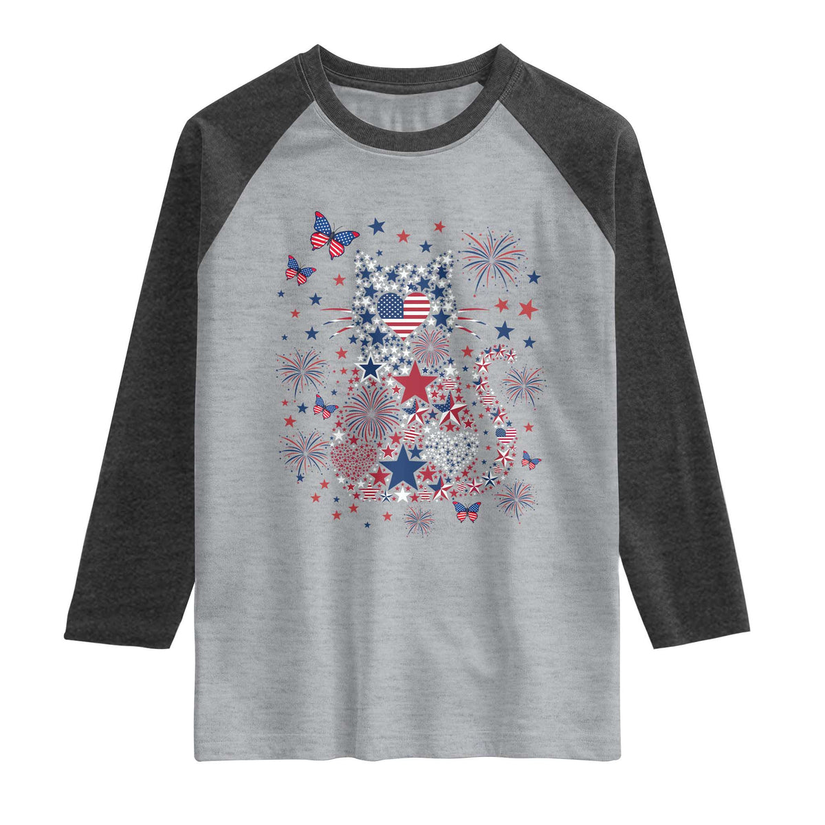 Funny Patriotic Cat Lover Raglan Shirt 4th Of July Freedom