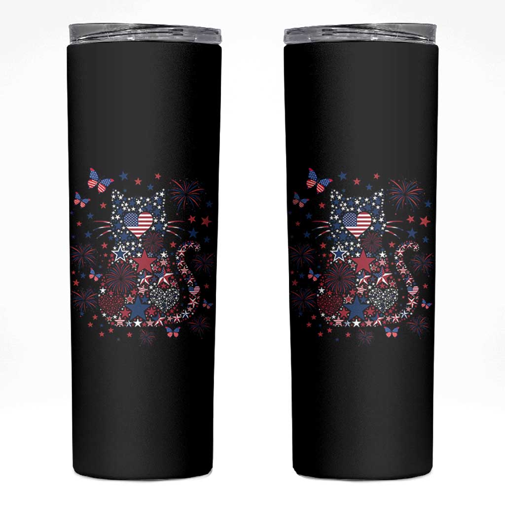 Funny Patriotic Cat Lover Skinny Tumbler 4th Of July Freedom