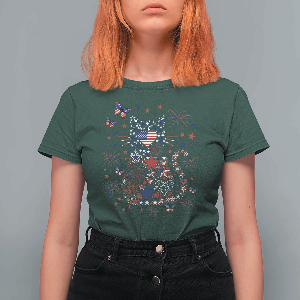 Funny Patriotic Cat Lover T Shirt For Women 4th Of July Freedom