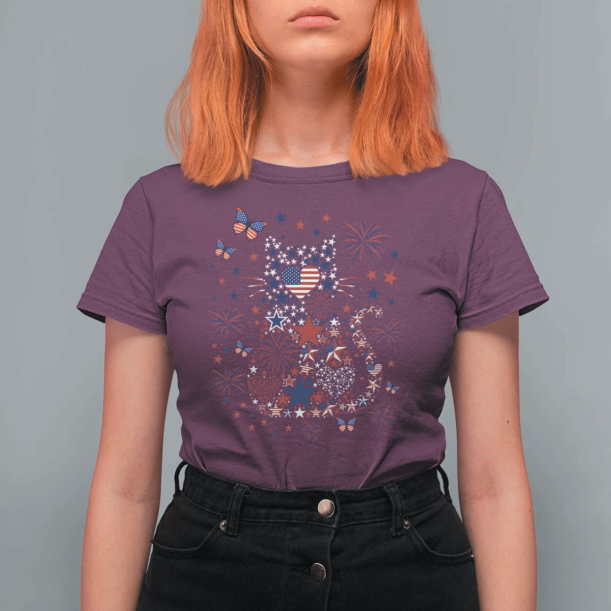 Funny Patriotic Cat Lover T Shirt For Women 4th Of July Freedom