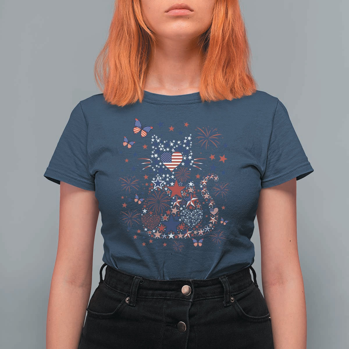 Funny Patriotic Cat Lover T Shirt For Women 4th Of July Freedom