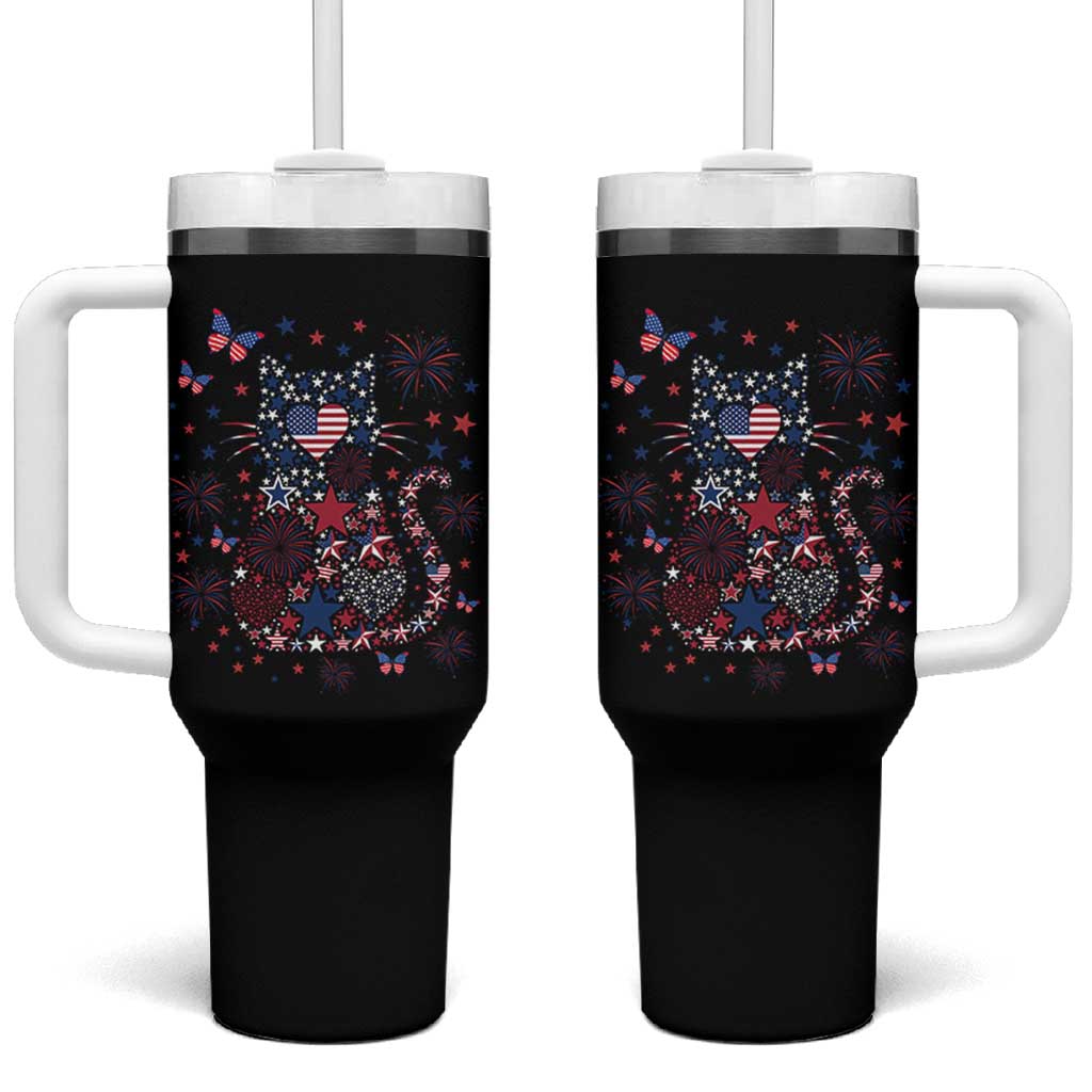 Funny Patriotic Cat Lover Tumbler With Handle 4th Of July Freedom