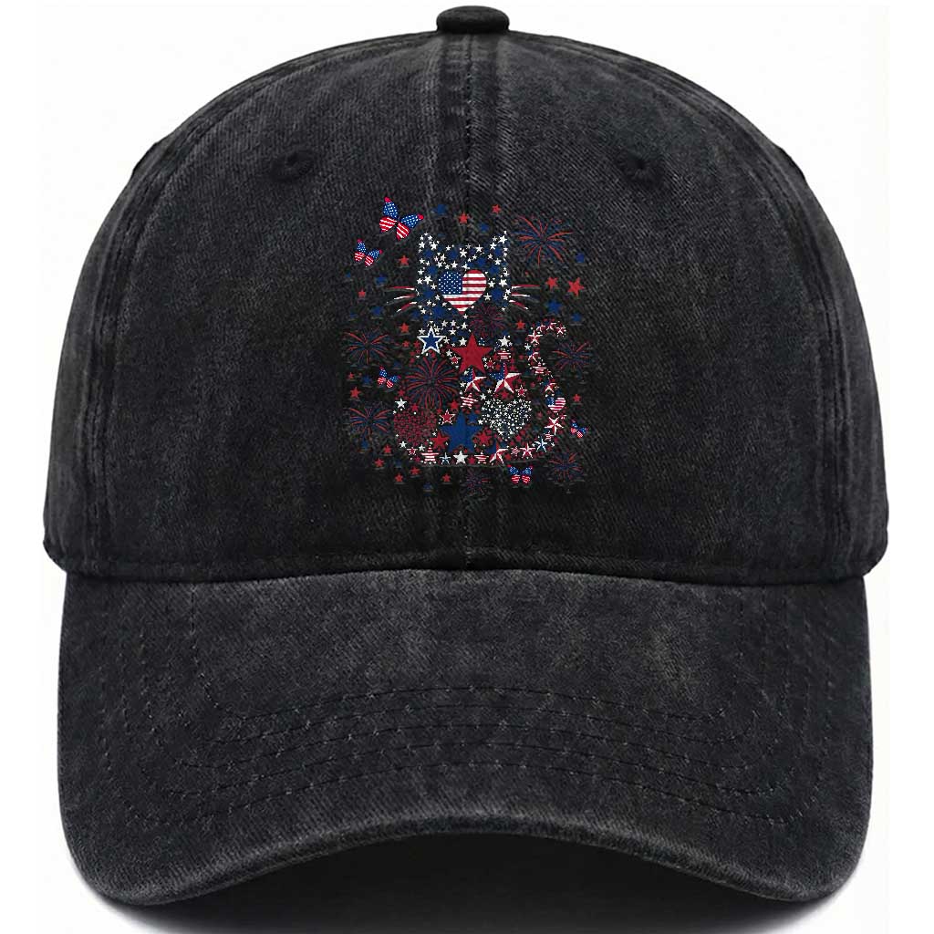 Funny Patriotic Cat Lover Washed Cotton Baseball Cap 4th Of July Freedom