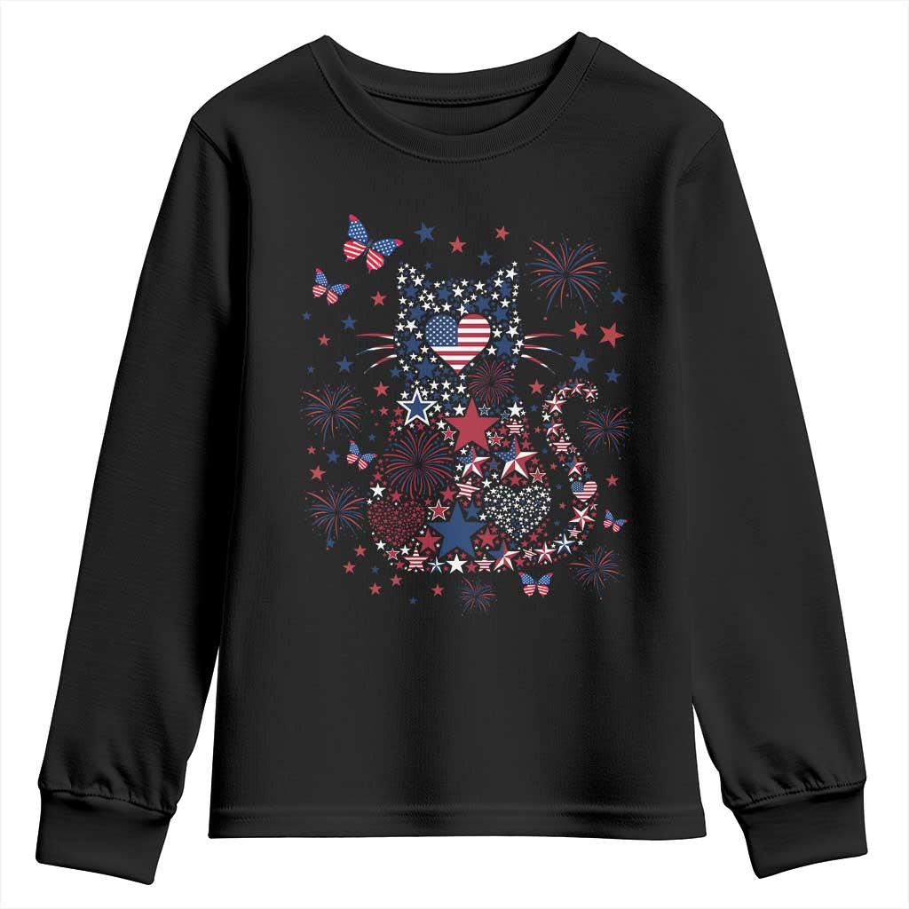 Funny Patriotic Cat Lover Youth Sweatshirt 4th Of July Freedom