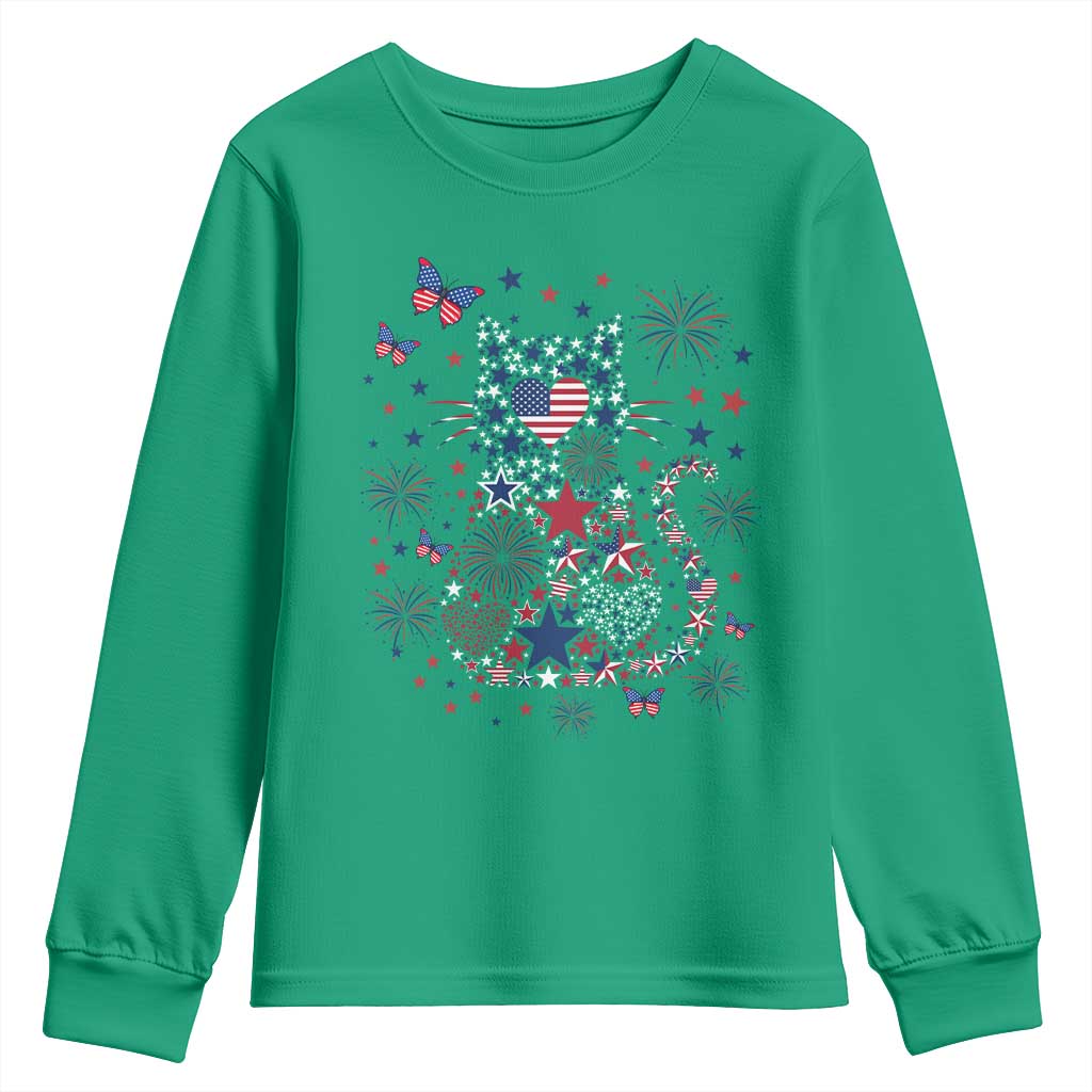 Funny Patriotic Cat Lover Youth Sweatshirt 4th Of July Freedom