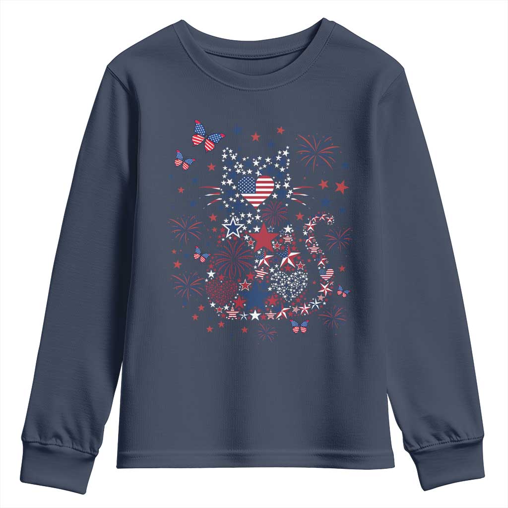 Funny Patriotic Cat Lover Youth Sweatshirt 4th Of July Freedom