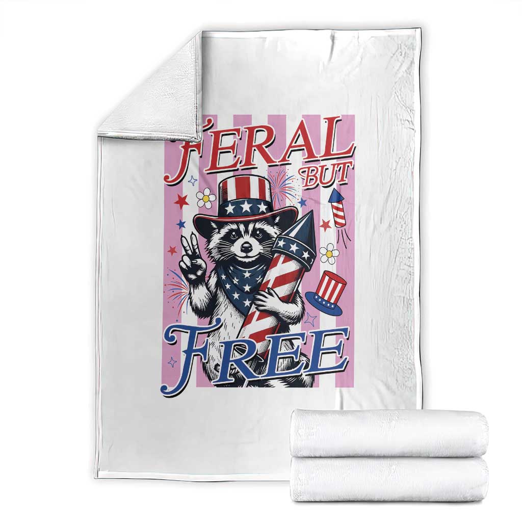Funny Fourth Of July Raccoon Throw Blanket Feral But Free