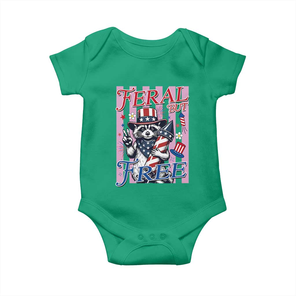 Funny Fourth Of July Raccoon Baby Onesie Feral But Free