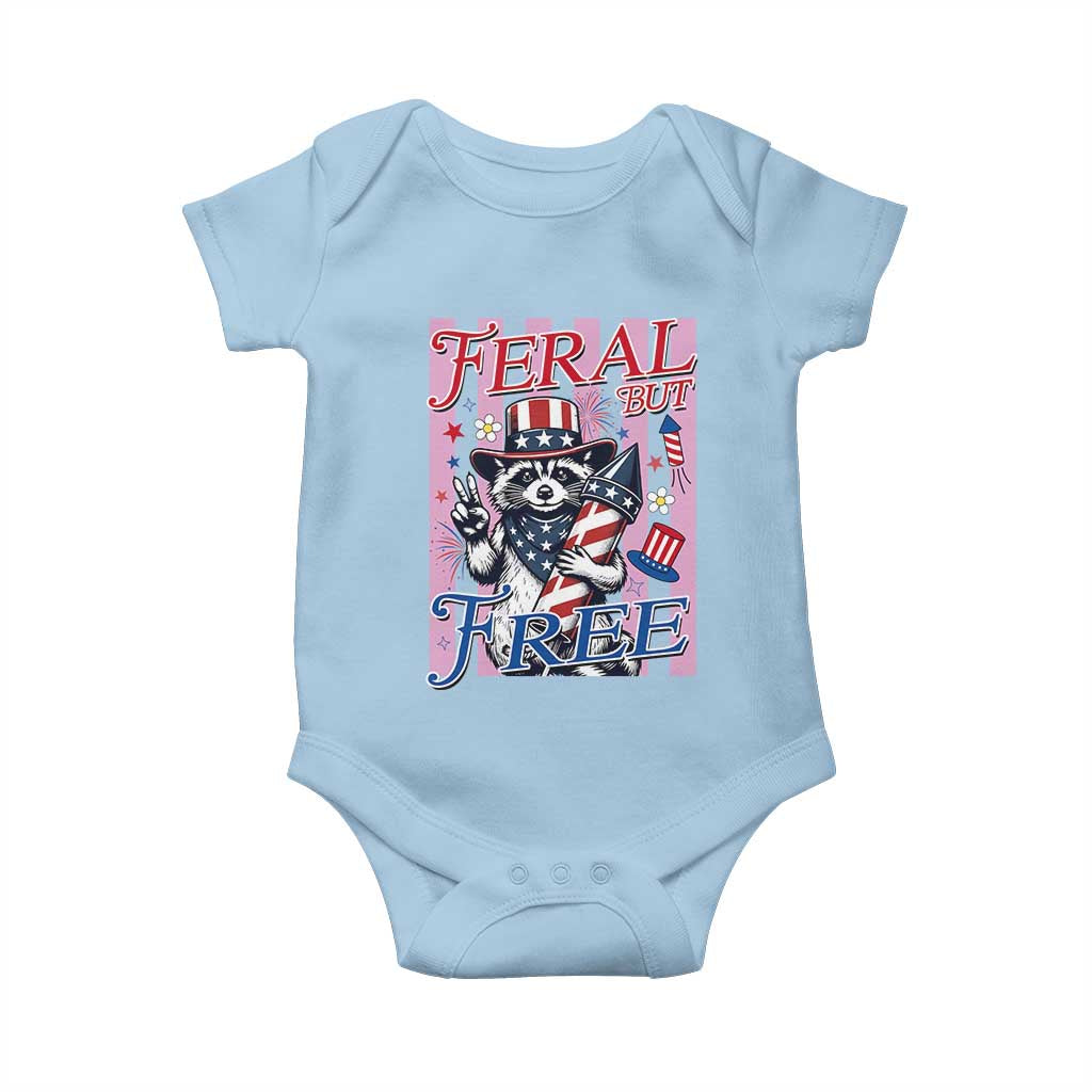 Funny Fourth Of July Raccoon Baby Onesie Feral But Free