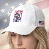 Funny Fourth Of July Raccoon Baseball Cap Feral But Free