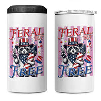 Funny Fourth Of July Raccoon 4 in 1 Can Cooler Tumbler Feral But Free