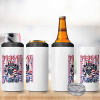Funny Fourth Of July Raccoon 4 in 1 Can Cooler Tumbler Feral But Free