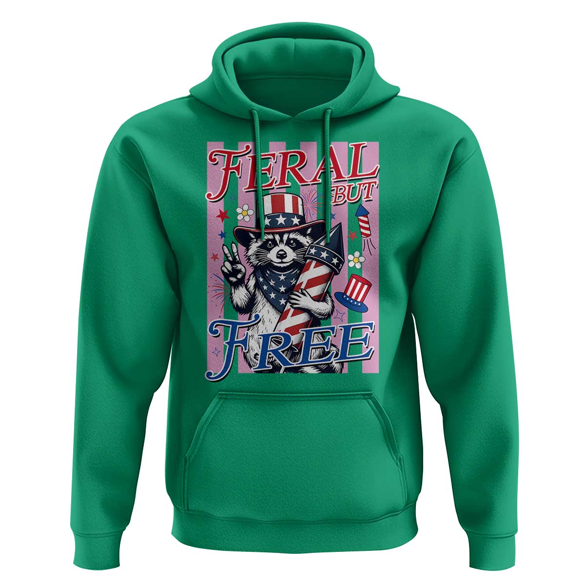 Funny Fourth Of July Raccoon Hoodie Feral But Free
