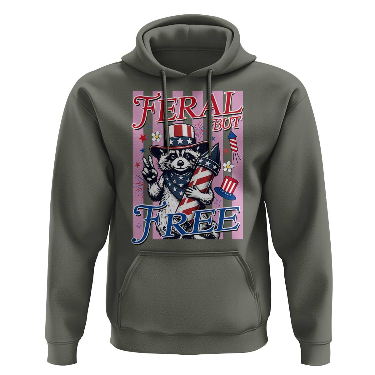 Funny Fourth Of July Raccoon Hoodie Feral But Free
