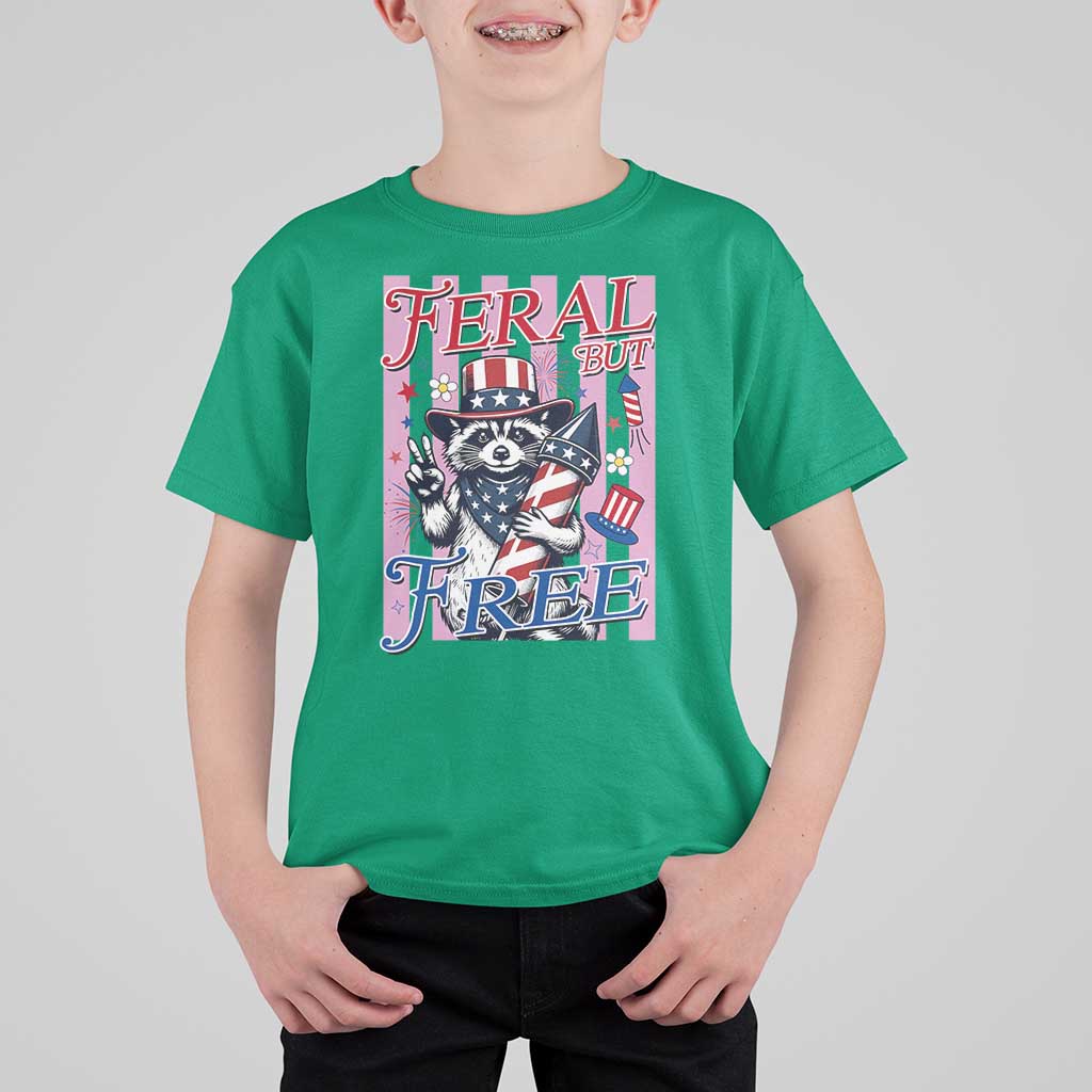 Funny Fourth Of July Raccoon T Shirt For Kid Feral But Free