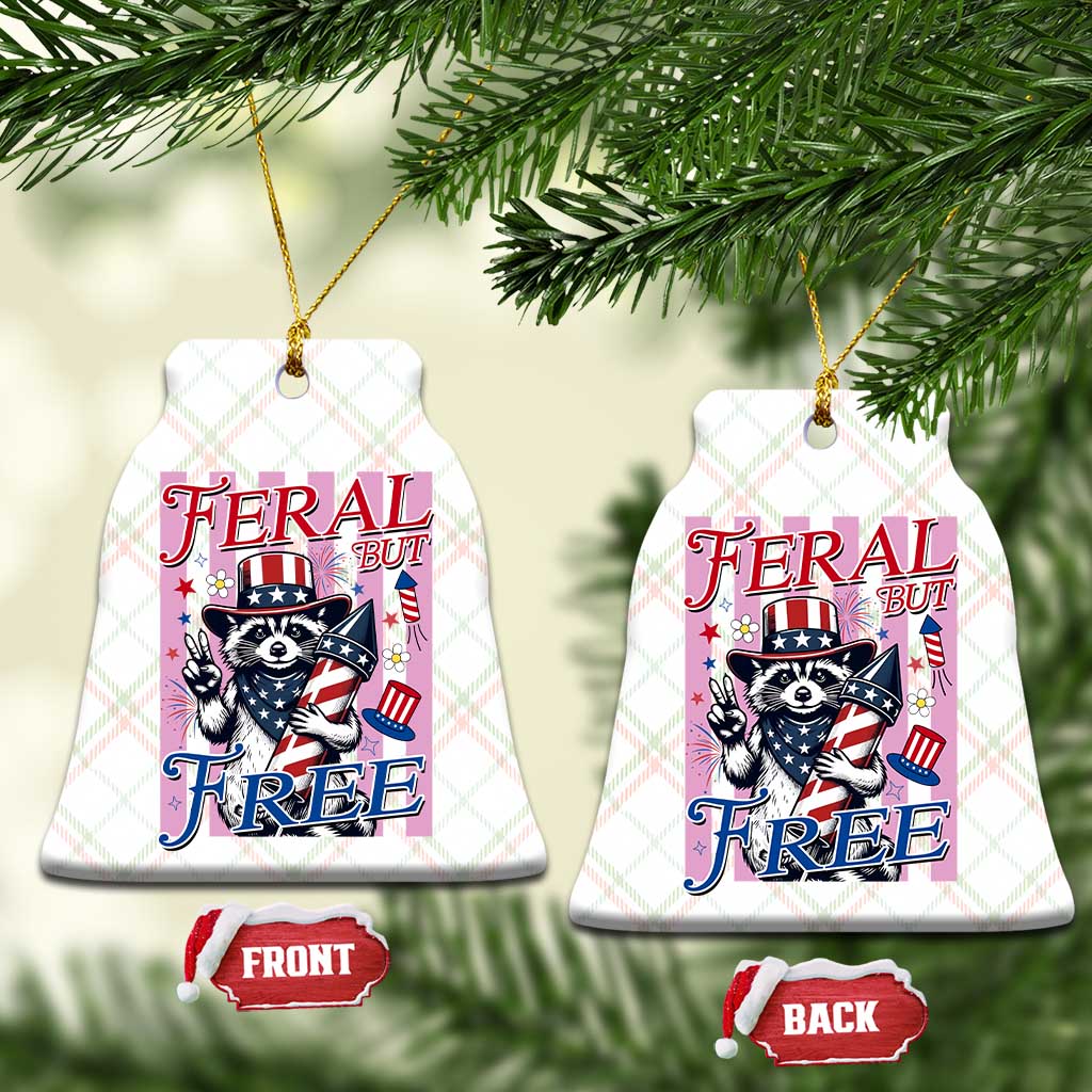 Funny Fourth Of July Raccoon Ceramic Ornament Feral But Free