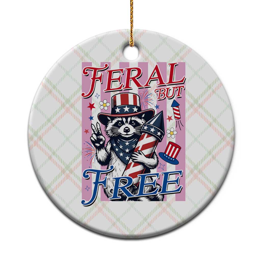 Funny Fourth Of July Raccoon Ceramic Ornament Feral But Free