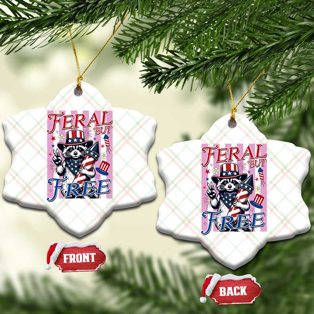 Funny Fourth Of July Raccoon Ceramic Ornament Feral But Free