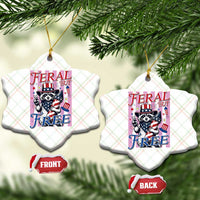 Funny Fourth Of July Raccoon Ceramic Ornament Feral But Free