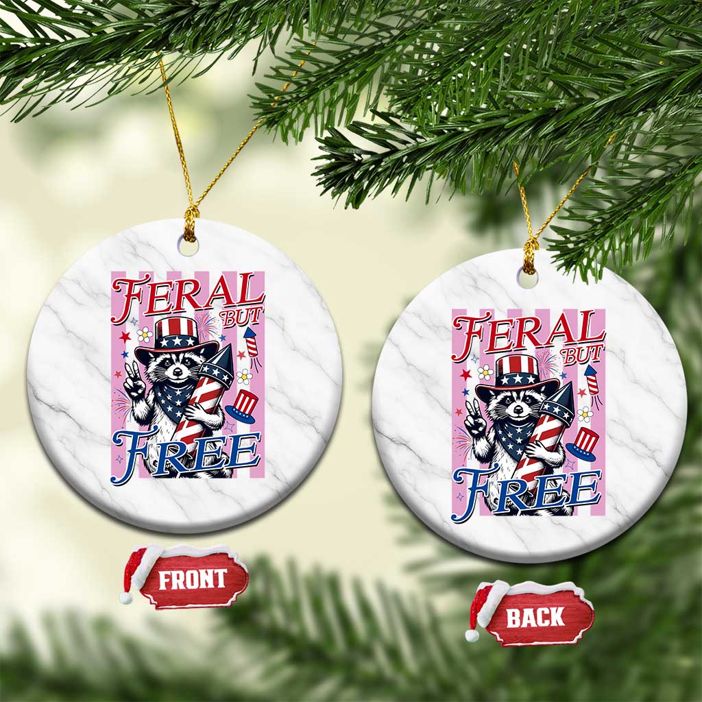 Funny Fourth Of July Raccoon Ceramic Ornament Feral But Free