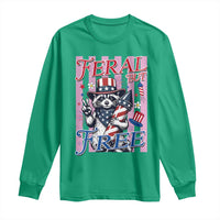 Funny Fourth Of July Raccoon Long Sleeve Shirt Feral But Free