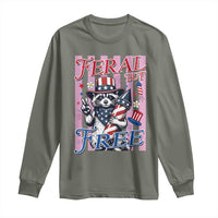 Funny Fourth Of July Raccoon Long Sleeve Shirt Feral But Free