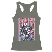 Funny Fourth Of July Raccoon Racerback Tank Top Feral But Free