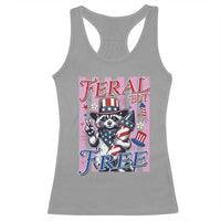 Funny Fourth Of July Raccoon Racerback Tank Top Feral But Free