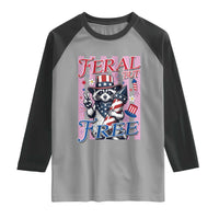 Funny Fourth Of July Raccoon Raglan Shirt Feral But Free