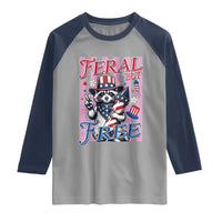Funny Fourth Of July Raccoon Raglan Shirt Feral But Free