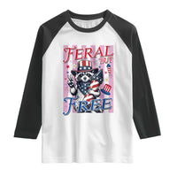Funny Fourth Of July Raccoon Raglan Shirt Feral But Free
