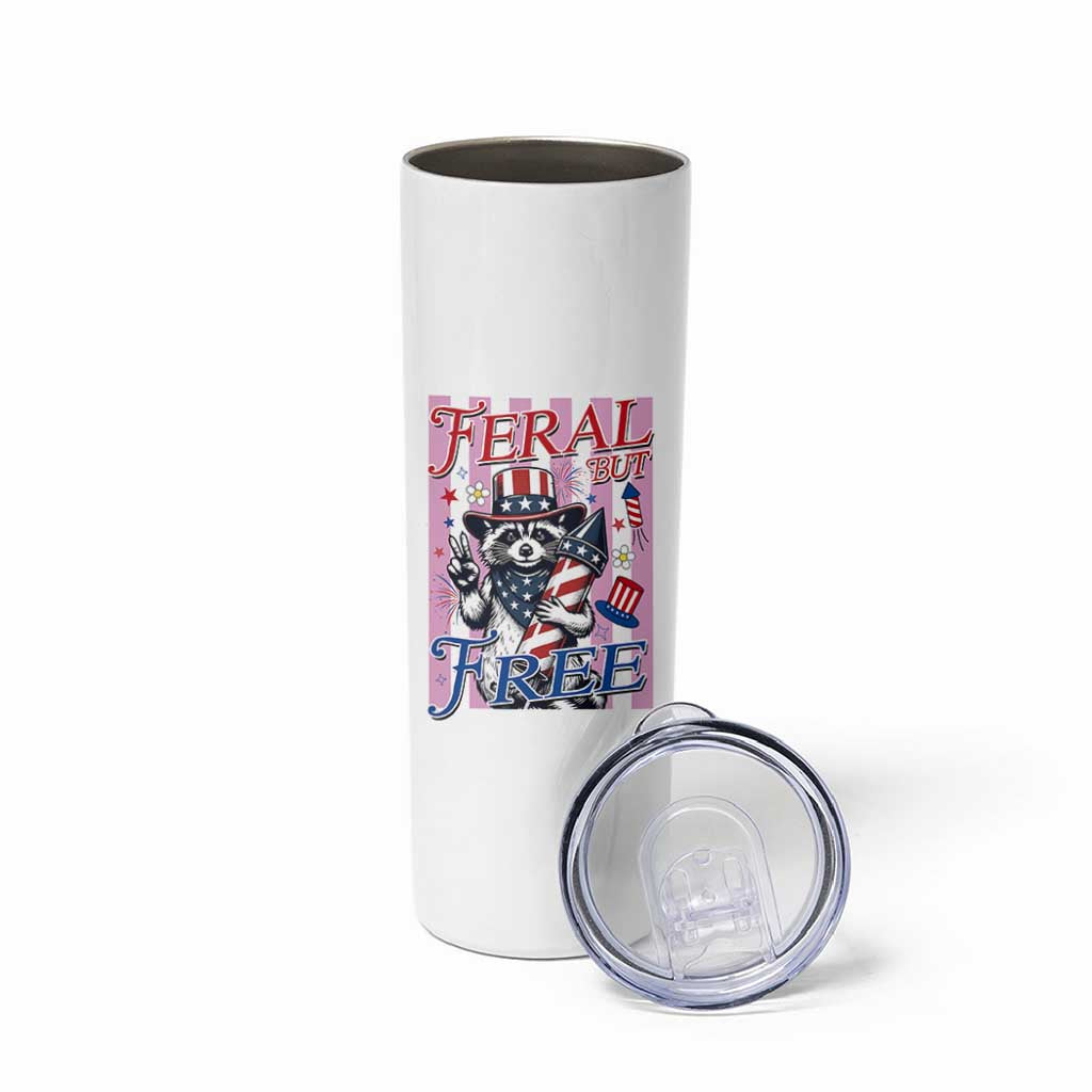 Funny Fourth Of July Raccoon Skinny Tumbler Feral But Free