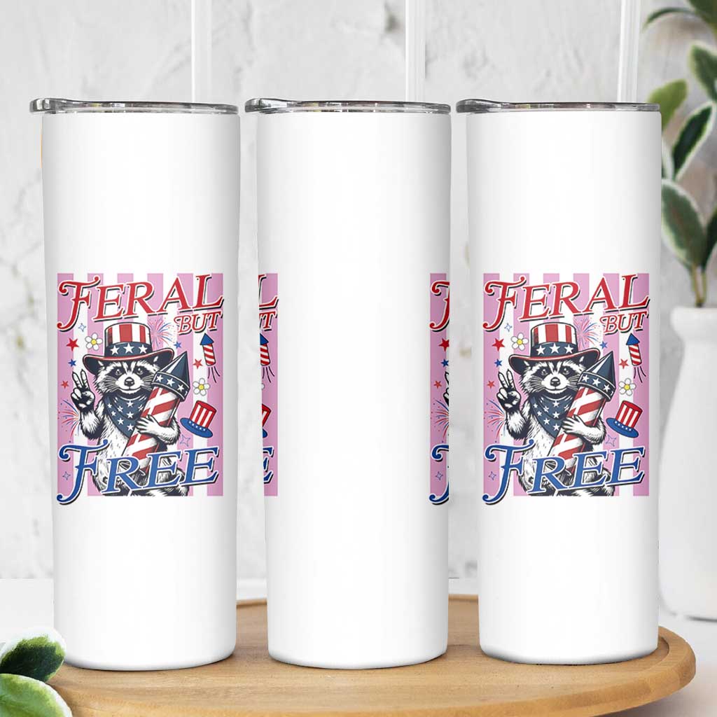 Funny Fourth Of July Raccoon Skinny Tumbler Feral But Free