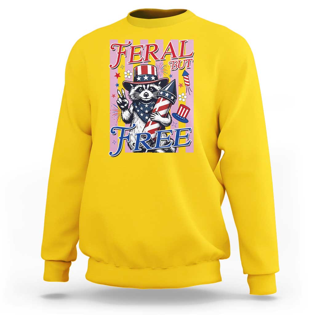 Funny Fourth Of July Raccoon Sweatshirt Feral But Free