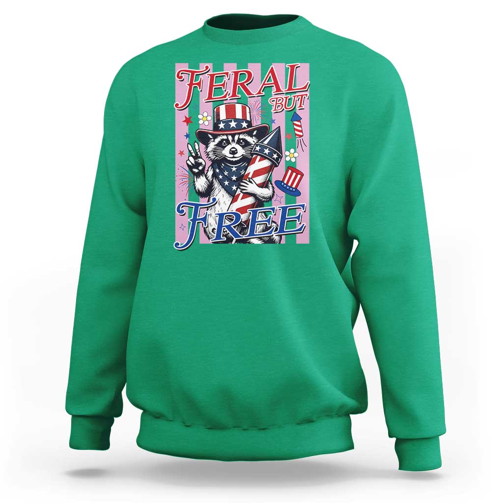 Funny Fourth Of July Raccoon Sweatshirt Feral But Free