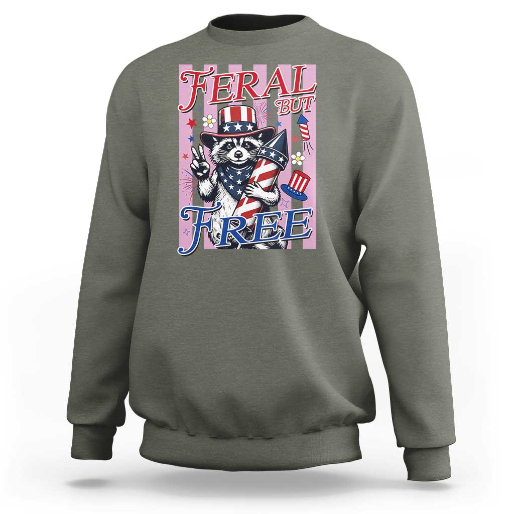 Funny Fourth Of July Raccoon Sweatshirt Feral But Free