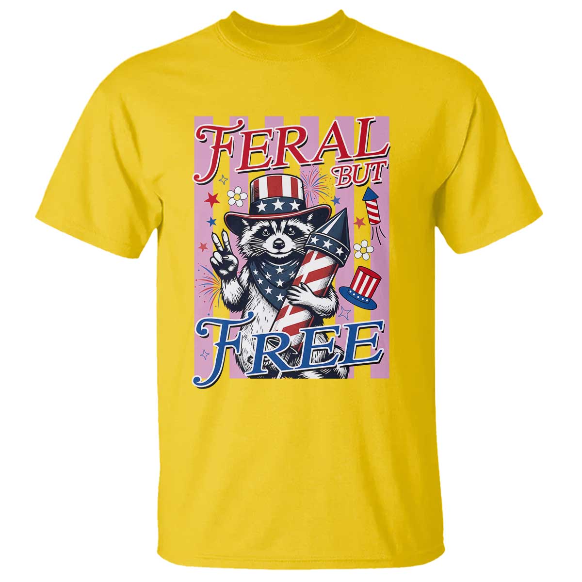 Funny Fourth Of July Raccoon T Shirt Feral But Free
