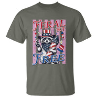 Funny Fourth Of July Raccoon T Shirt Feral But Free