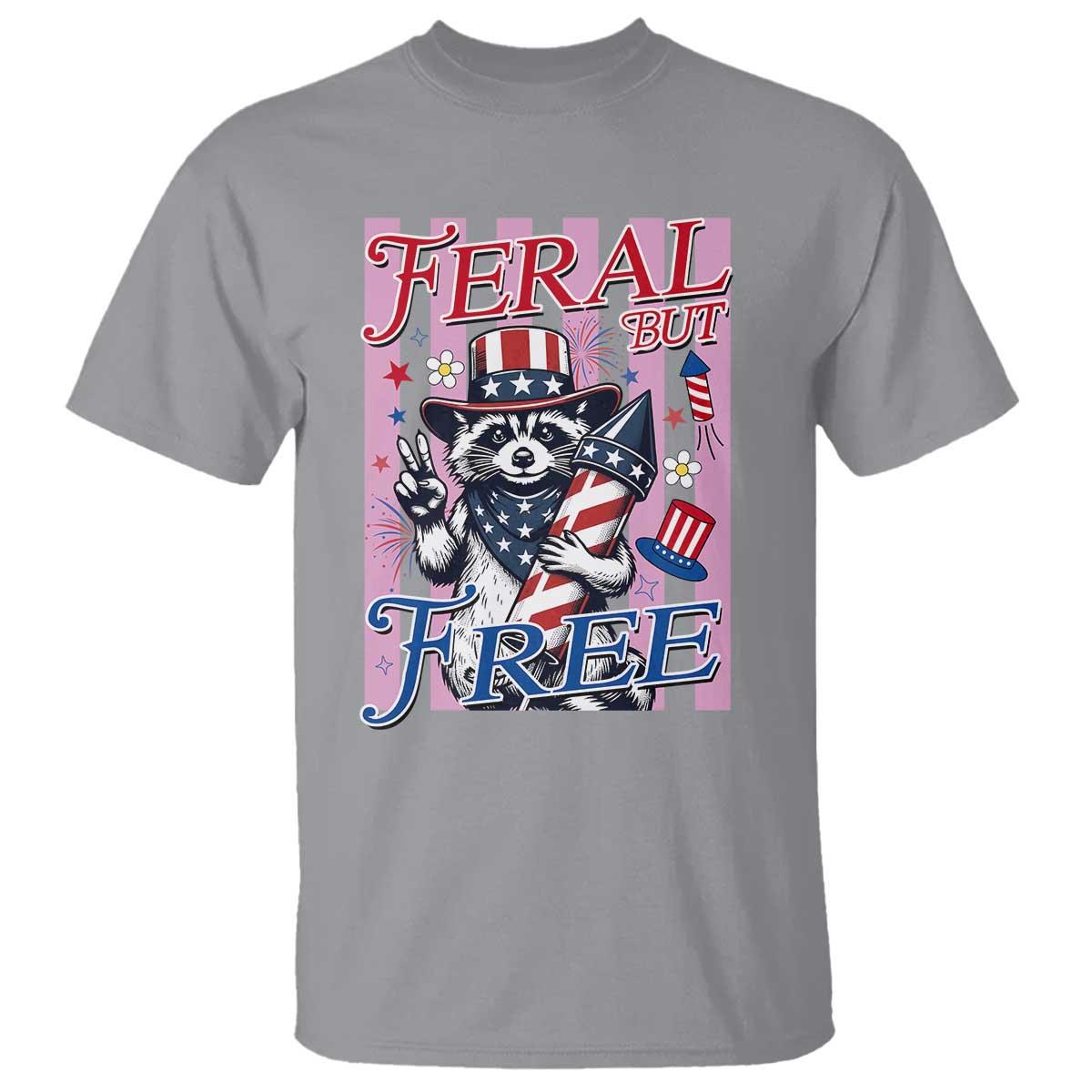 Funny Fourth Of July Raccoon T Shirt Feral But Free