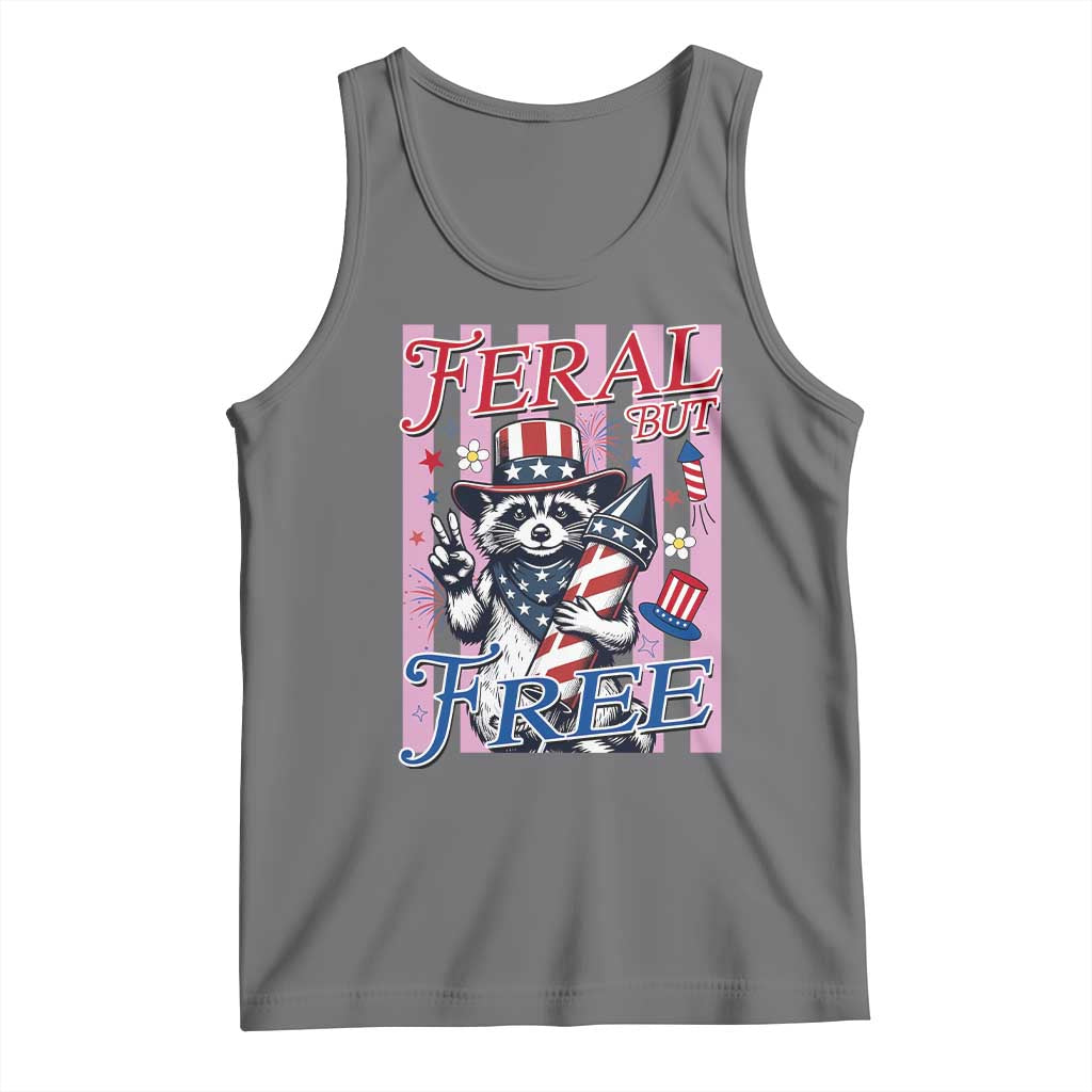 Funny Fourth Of July Raccoon Tank Top Feral But Free