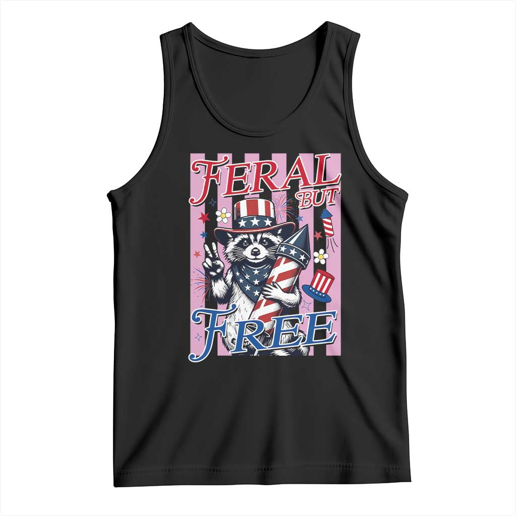 Funny Fourth Of July Raccoon Tank Top Feral But Free