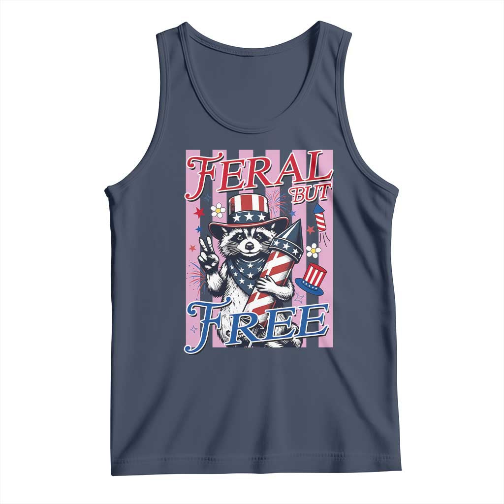 Funny Fourth Of July Raccoon Tank Top Feral But Free