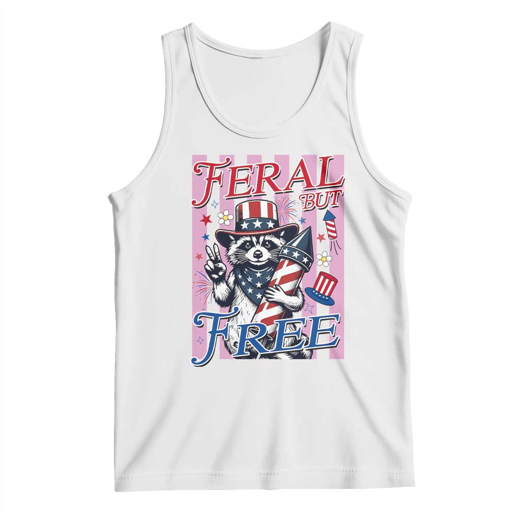 Funny Fourth Of July Raccoon Tank Top Feral But Free