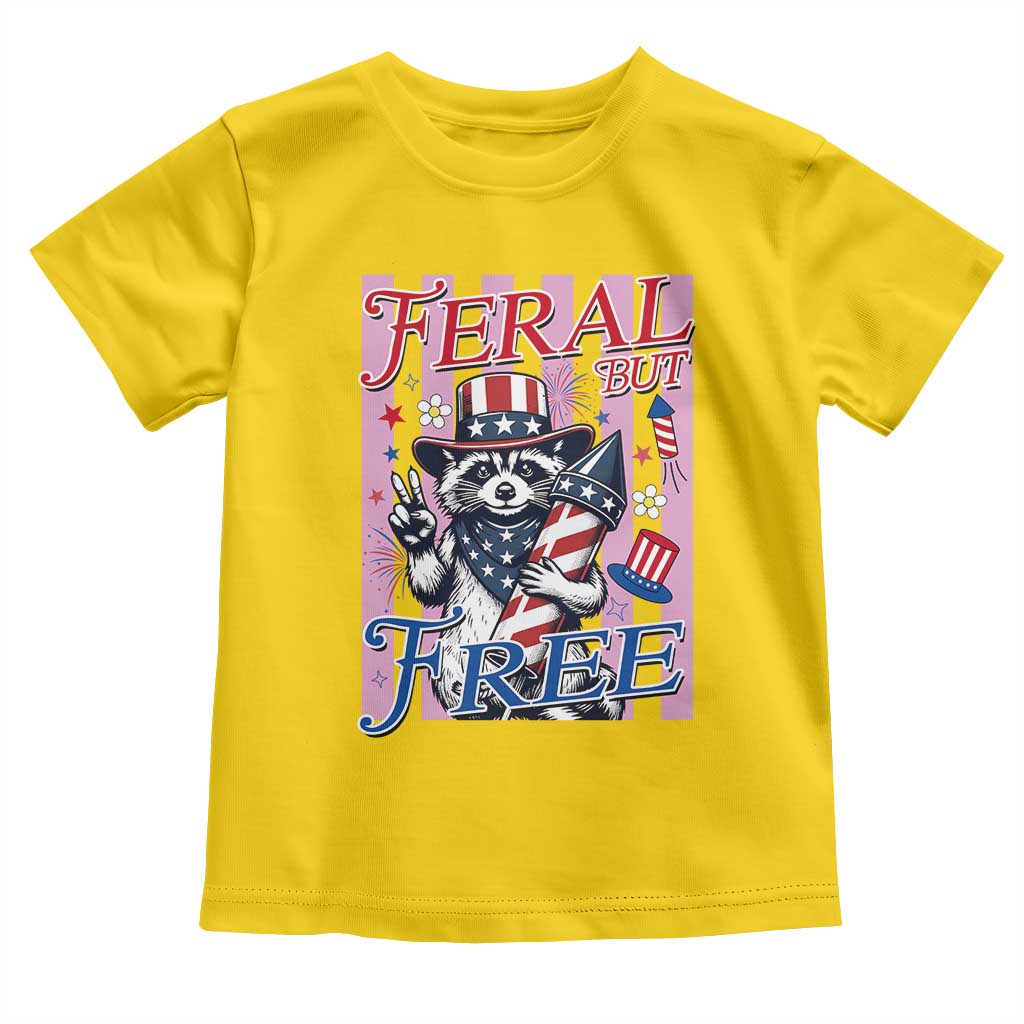 Funny Fourth Of July Raccoon Toddler T Shirt Feral But Free