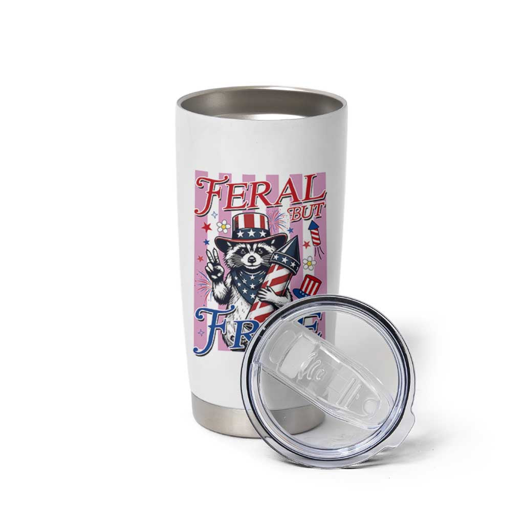 Funny Fourth Of July Raccoon Tumbler Cup Feral But Free