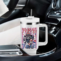 Funny Fourth Of July Raccoon Tumbler With Handle Feral But Free