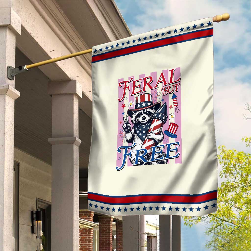 Funny Fourth Of July Raccoon Patriotic Garden Flag Feral But Free