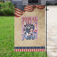 Funny Fourth Of July Raccoon Patriotic Garden Flag Feral But Free